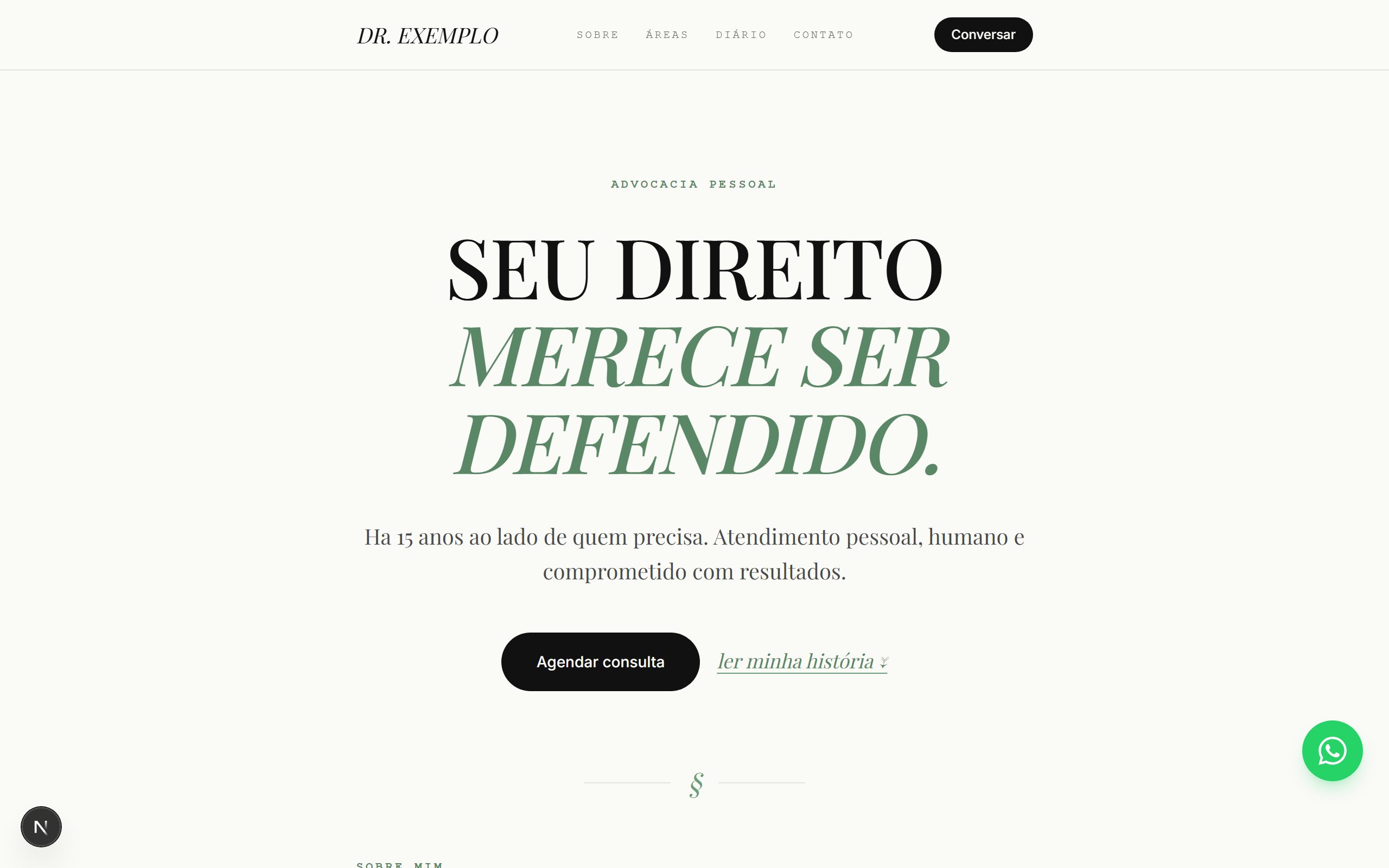 Preview do template Advogado Pessoal